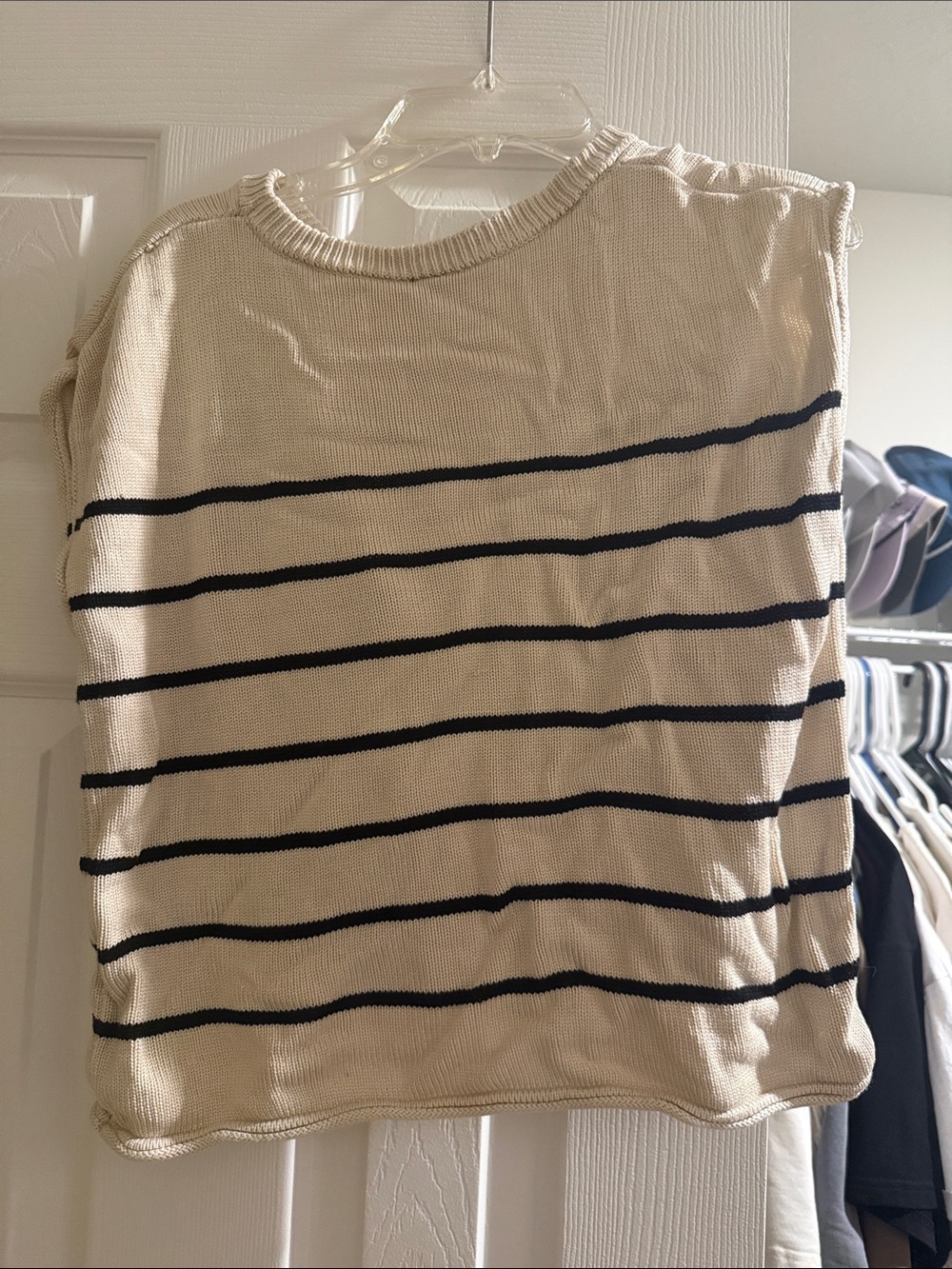 Men's Cream Stripe Knit Sweater - Classic Crew